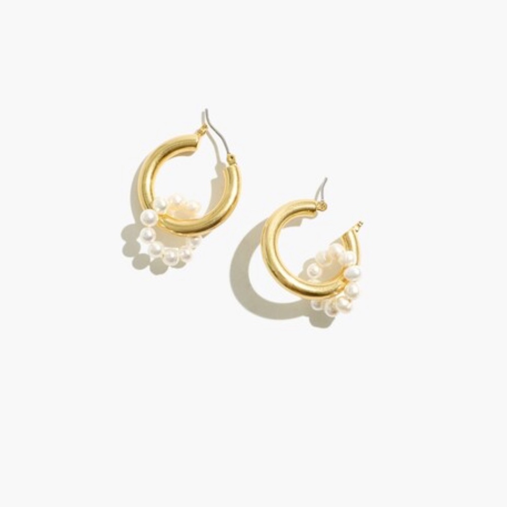 New Madewell Pearl Ring Medium Hoop Earrings